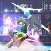 Capturas de la monitora de Wii Fit repartiendo hostias en Super Smash Bros.