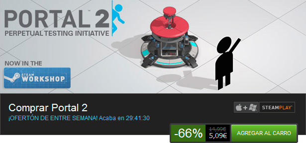 Steam rebaja Portal 2 a 5 € para celebrar la llegada de su editor de niveles Steam rebaja Portal 2 a 5 € para celebrar la llegada de su editor de niveles