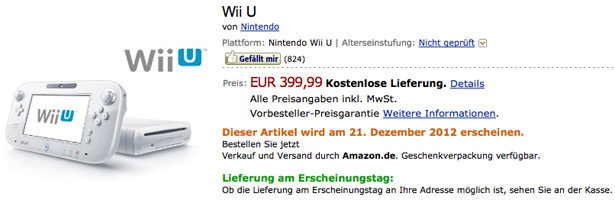 Amazon.de pone precio y fecha a Wii U Amazon.de pone precio y fecha a Wii U