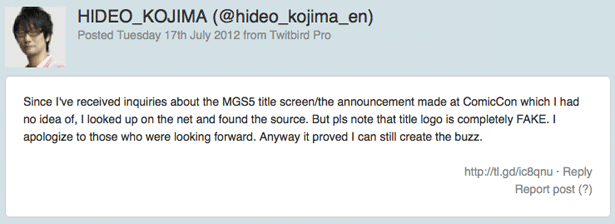 Kojima confirma que lo de Metal Gear Solid 5 es un fake como un castillo Kojima confirma que lo de Metal Gear Solid 5 es un fake como un castillo