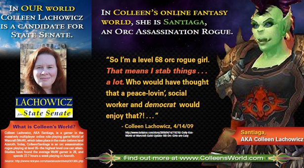 Colleen Lachowicz, la candidata al senado que se divierte apuñalando en WoW Colleen Lachowicz, la candidata al senado que se divierte apuñalando en WoW