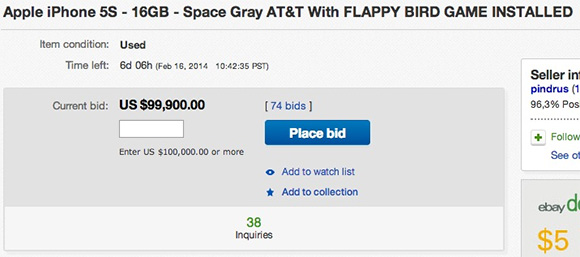 Un iPhone con Flappy Bird instalado, a la venta por casi 100.000 dólares