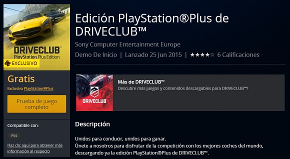 Ya disponible la Edición PlayStation Plus de Driveclub