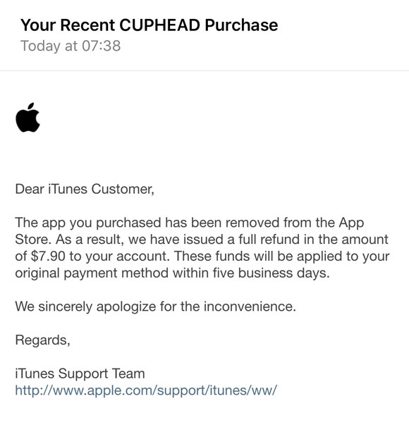 Apple ofrece devoluciones automáticas a quienes compraron el Cuphead pirata