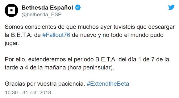 Fallout 76 amplía cuatro horas su beta para PC para compensar por los problemas técnicos