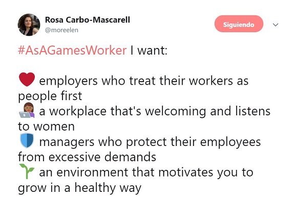 Los profesionales de la industria detallan su situación con el hashtag #AsAGamesWorker